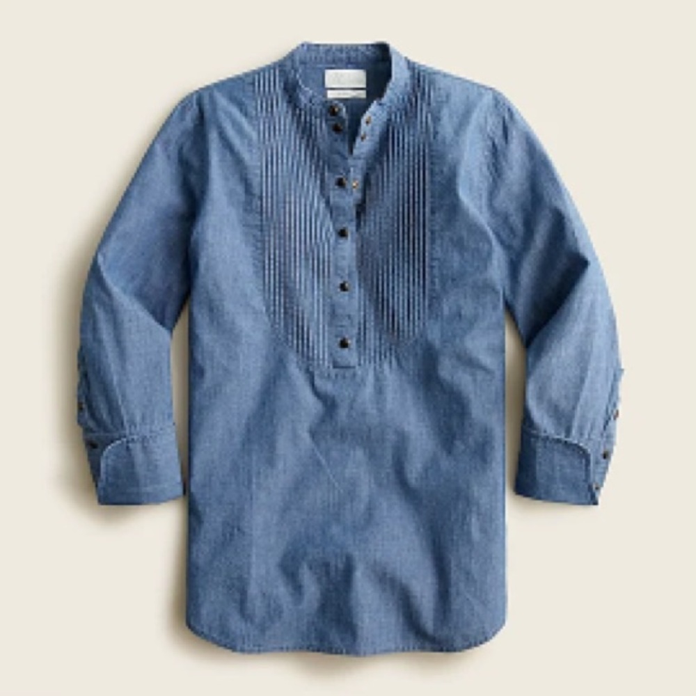 J.Crew Classic-fit chambray tuxedo popover shirt size 14
